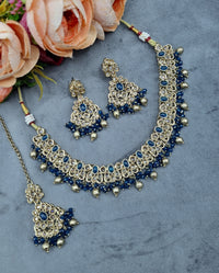 Antique Gold-Tone Stone Studded Jewelry Set with Maangtikka