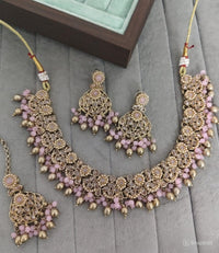 Traditional Antique Gold Pearl & Stone Choker Jewelry Set
