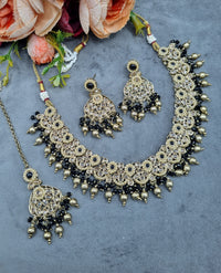Traditional Antique Gold Pearl & Stone Choker Jewelry Set
