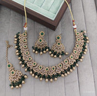 Traditional Antique Gold Pearl & Stone Choker Jewelry Set