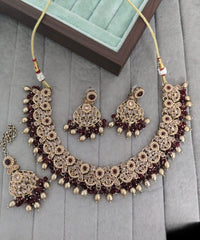 Traditional Antique Gold Pearl & Stone Choker Jewelry Set