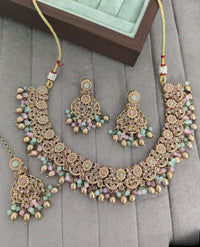 Traditional Antique Gold Pearl & Stone Choker Jewelry Set
