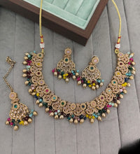 Traditional Antique Gold Pearl & Stone Choker Jewelry Set