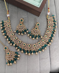 Traditional Antique Gold Pearl & Stone Choker Jewelry Set