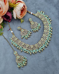Traditional Antique Gold Pearl & Stone Choker Jewelry Set