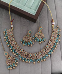 Traditional Antique Gold Pearl & Stone Choker Jewelry Set