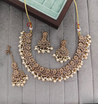 Traditional Antique Gold Pearl & Stone Choker Jewelry Set