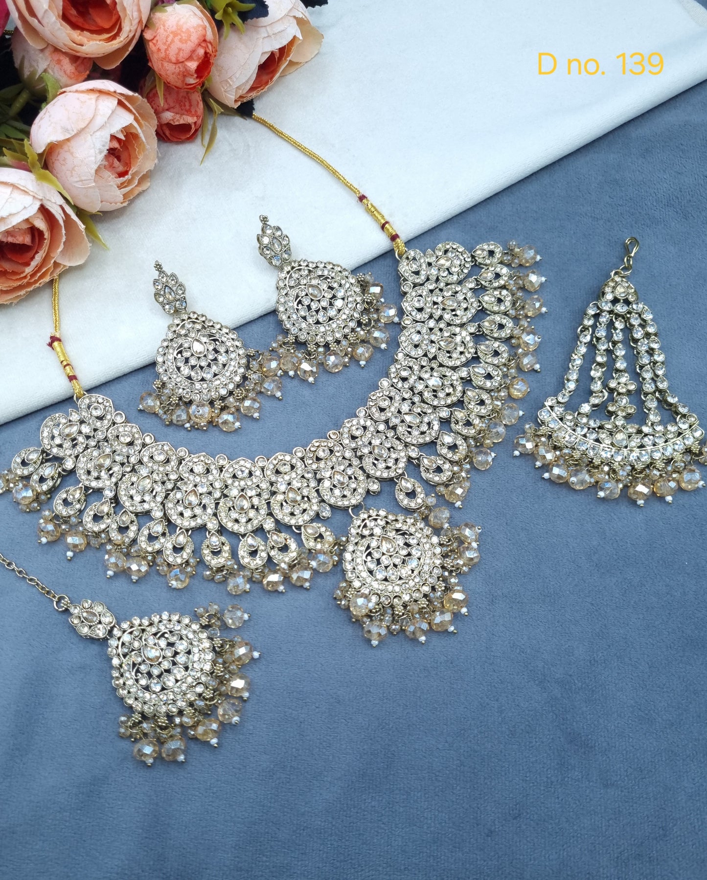 Antique Gold Plated Crystal Jewellery Set
