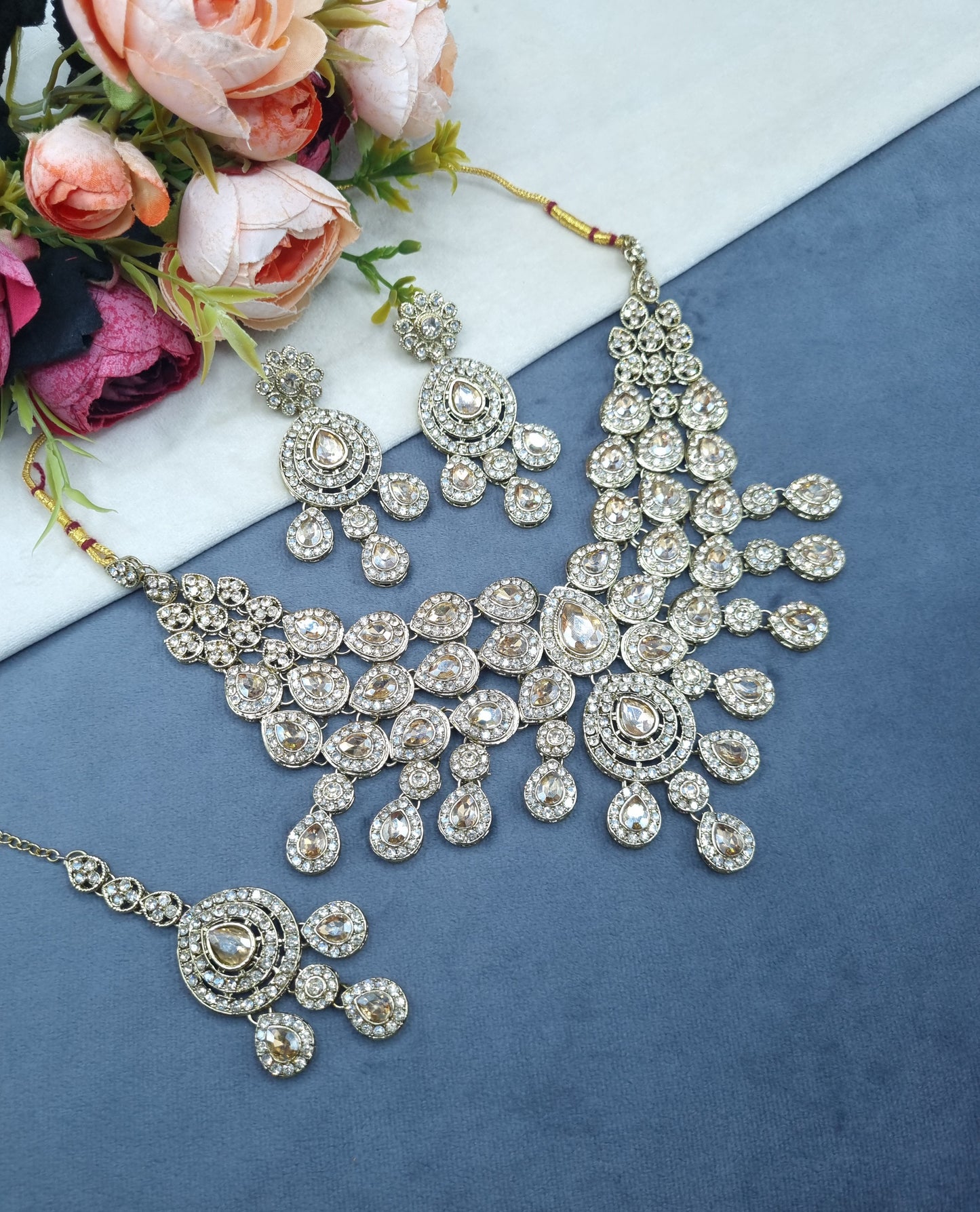 Shadow Stone Antique Gold Plated Jewellery Set
