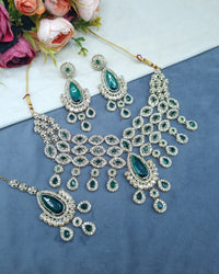 Pear-Drop Crystal Bridal Necklace Set with Tikka & Earrings
