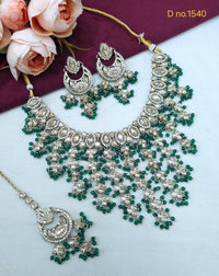 Beaded Chandbali Bridal Necklace Set with Earrings & Maang Tikka