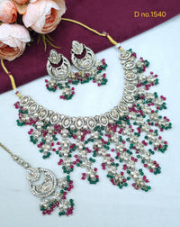 Beaded Chandbali Bridal Necklace Set with Earrings & Maang Tikka