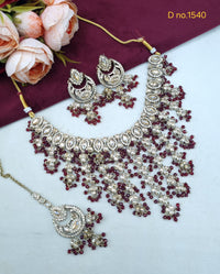 Beaded Chandbali Bridal Necklace Set with Earrings & Maang Tikka