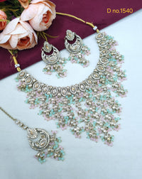 Beaded Chandbali Bridal Necklace Set with Earrings & Maang Tikka