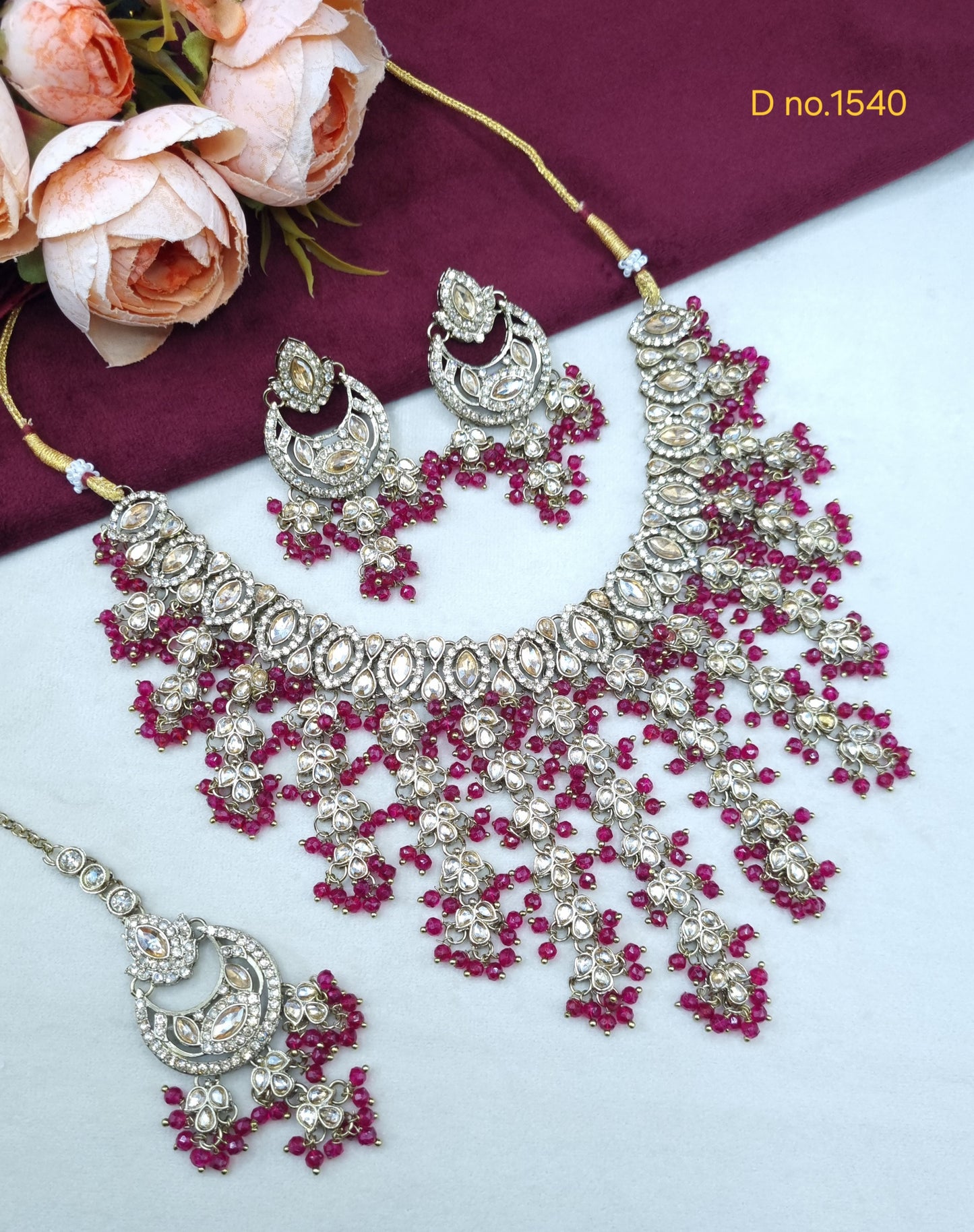 Beaded Chandbali Bridal Necklace Set with Earrings & Maang Tikka