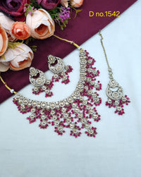 Tiered Beaded Crystal Bridal Necklace Set with Earrings & Maang Tikka