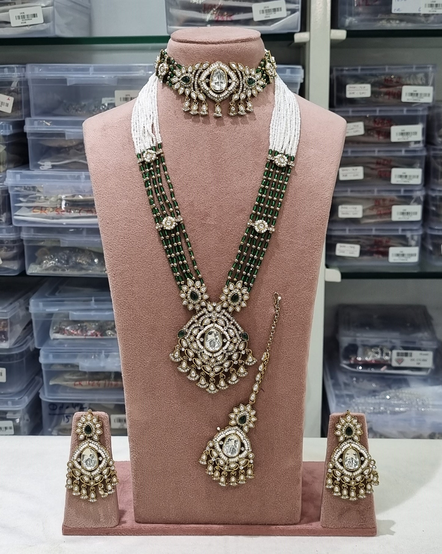 Kundan Bridal Jewelry Set with Choker, Rani Haar, Earrings & Maang Tikka