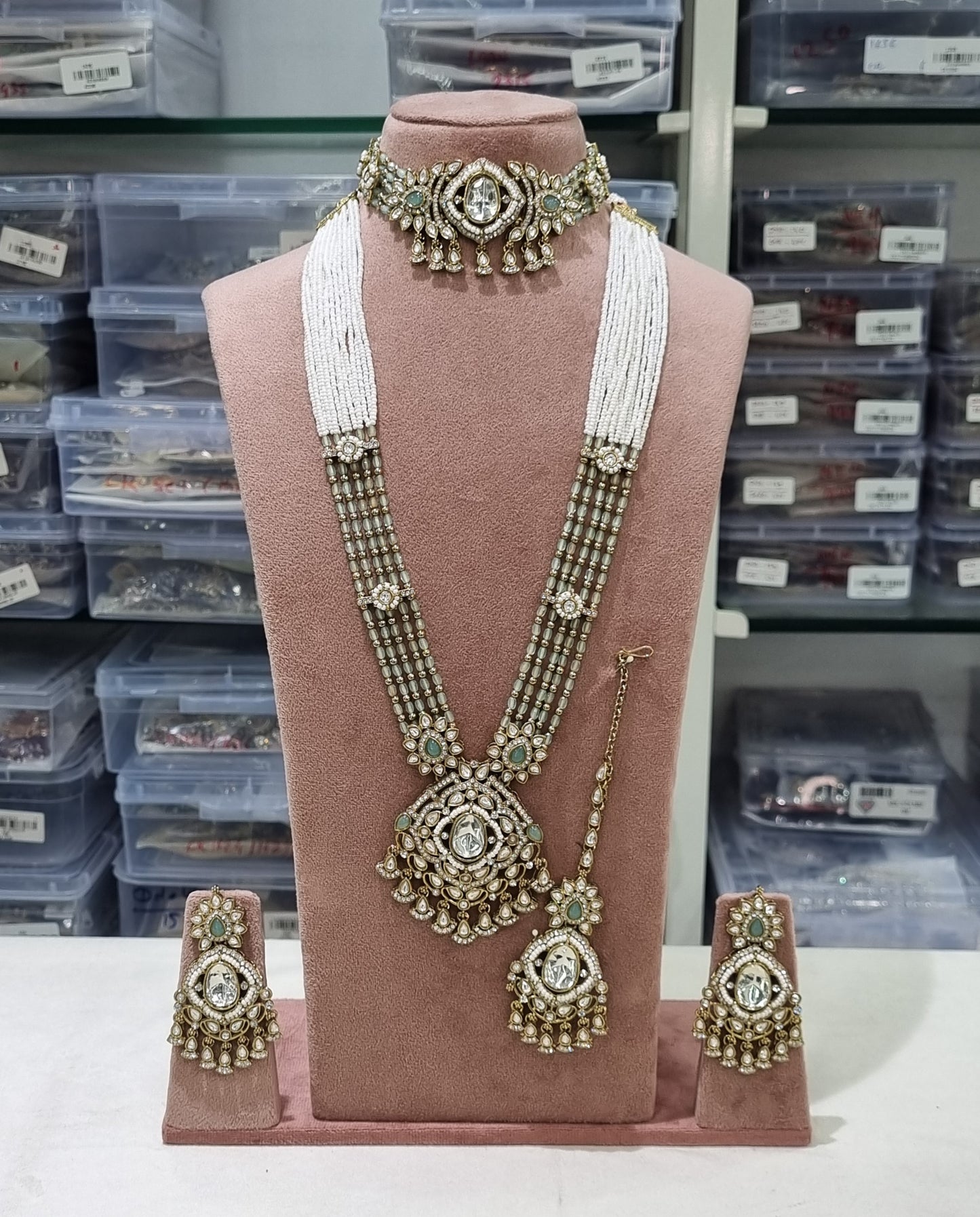 Kundan Bridal Jewelry Set with Choker, Rani Haar, Earrings & Maang Tikka