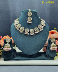 Floral Necklace Set with Matching Jhumkas & Maang Tikka