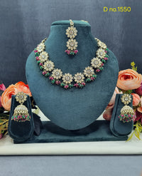 Floral Necklace Set with Matching Jhumkas & Maang Tikka