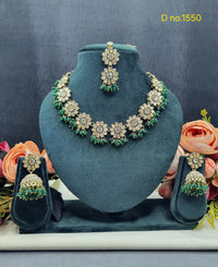 Floral Necklace Set with Matching Jhumkas & Maang Tikka