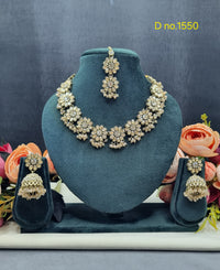 Floral Necklace Set with Matching Jhumkas & Maang Tikka