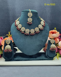 Floral Necklace Set with Matching Jhumkas & Maang Tikka