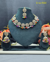 Floral Necklace Set with Matching Jhumkas & Maang Tikka