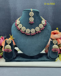 Floral Necklace Set with Matching Jhumkas & Maang Tikka