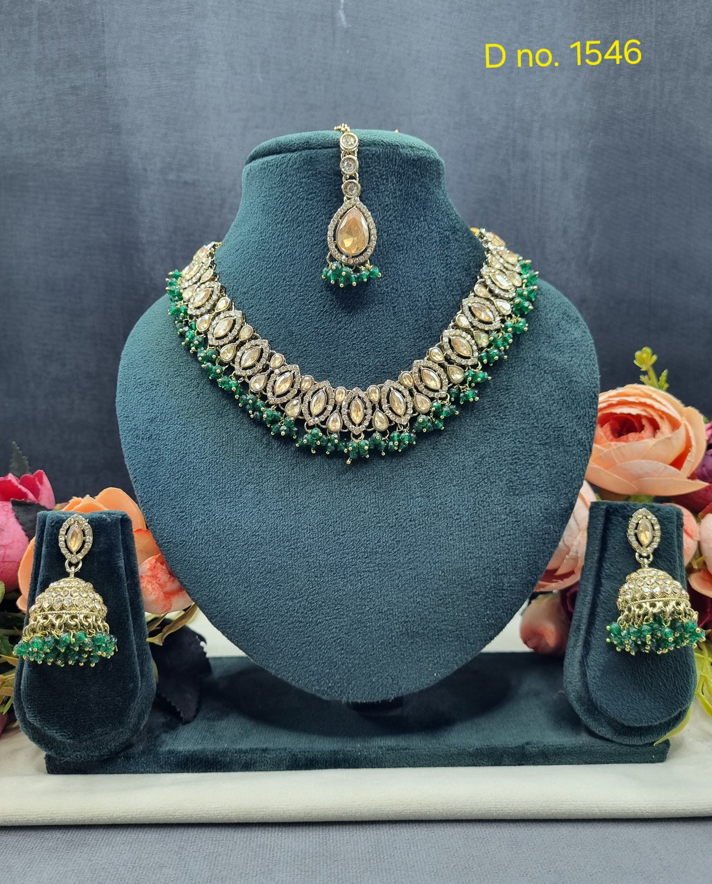 Teardrop Choker Necklace Set with Jhumkas & Maang Tikka