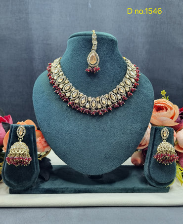 Teardrop Choker Necklace Set with Jhumkas & Maang Tikka