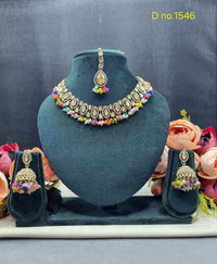 Teardrop Choker Necklace Set with Jhumkas & Maang Tikka