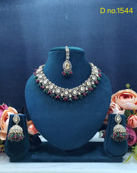 Zricon Dual-Row Collar Necklace Set with Jhumkas & Maang Tikka