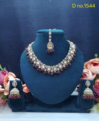 Zricon Dual-Row Collar Necklace Set with Jhumkas & Maang Tikka