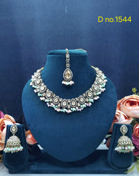 Zricon Dual-Row Collar Necklace Set with Jhumkas & Maang Tikka