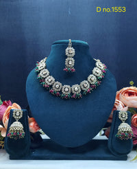 Square Motif Necklace Set with Jhumkas & Maang Tikka