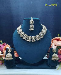 Square Motif Necklace Set with Jhumkas & Maang Tikka