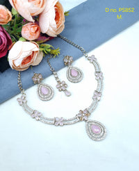 Crystal Teardrop Necklace Set with Matching Earrings & Maang Tikka
