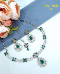 Crystal Teardrop Necklace Set with Matching Earrings & Maang Tikka