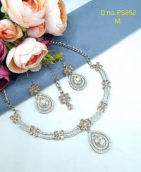 Crystal Teardrop Necklace Set with Matching Earrings & Maang Tikka