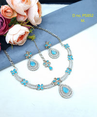 Crystal Teardrop Necklace Set with Matching Earrings & Maang Tikka