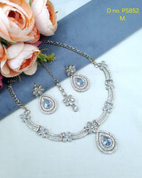 Crystal Teardrop Necklace Set with Matching Earrings & Maang Tikka