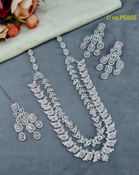 Double-Layer Necklace Set with Earrings and Maang Tikka