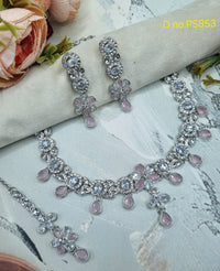 Floral Choker CZ Necklace Set with Maang Tikka & Earrings