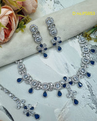 Floral Choker CZ Necklace Set with Maang Tikka & Earrings