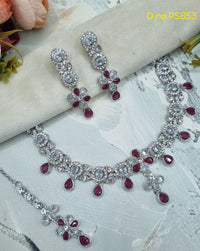 Floral Choker CZ Necklace Set with Maang Tikka & Earrings