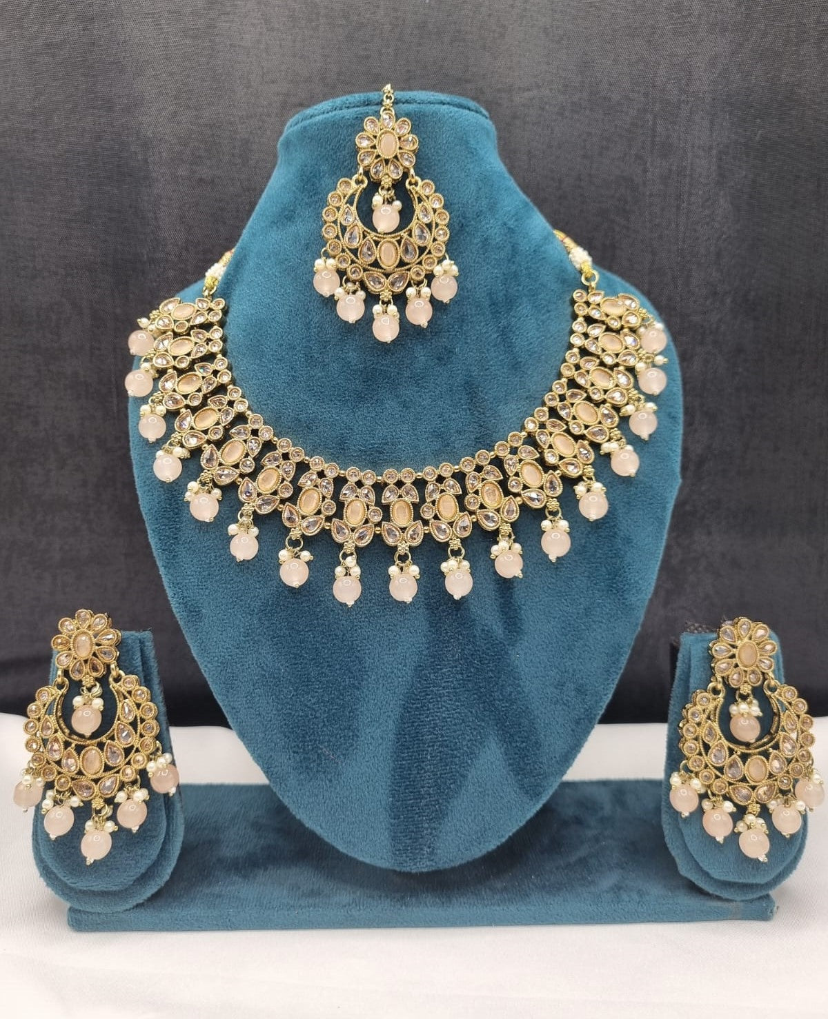 Antique Floral Choker Necklace Set with Matching Chandbalis & Tikka