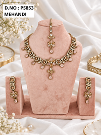 Baby Pink Kundan Necklace Set with Matching Earrings & Maang Tikka