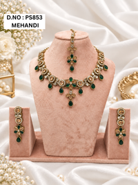 Baby Pink Kundan Necklace Set with Matching Earrings & Maang Tikka