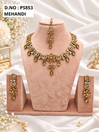Baby Pink Kundan Necklace Set with Matching Earrings & Maang Tikka